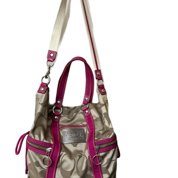 COACH POPPY SIGNATURE LUREX SPORTLIGHT KHAKI JACQUARD TOTE SHOULDER BAG 13847 - Picture 3 of 6